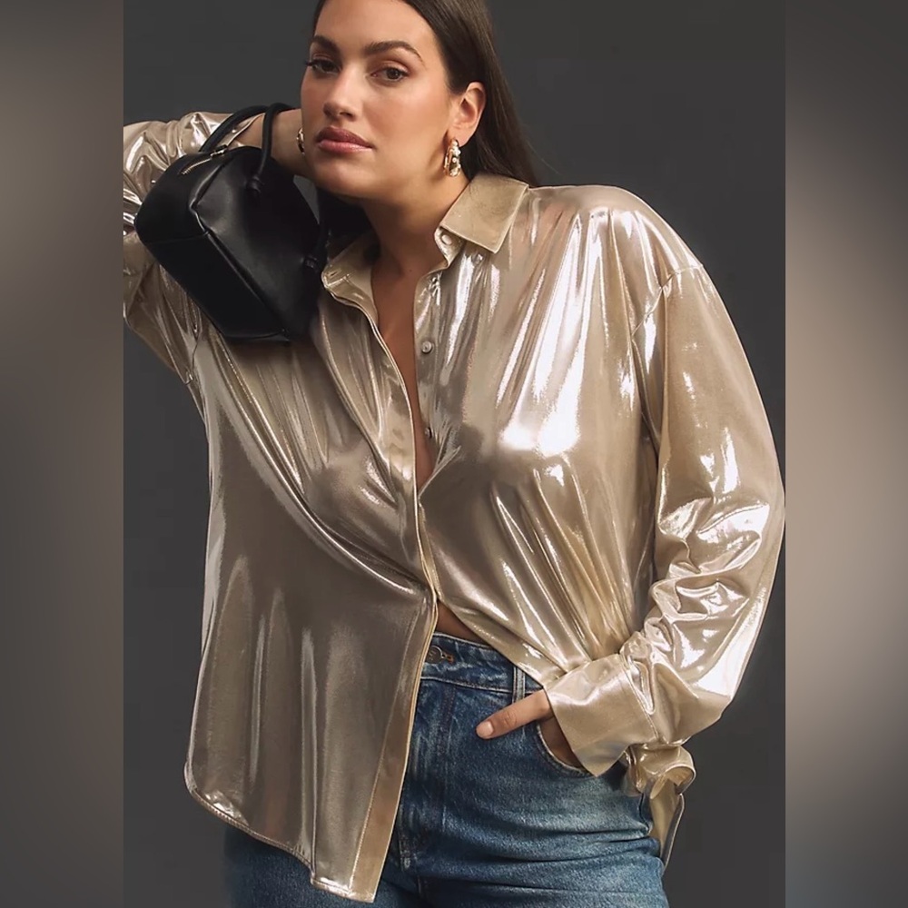Anthropologie Gold Metallic Blouse